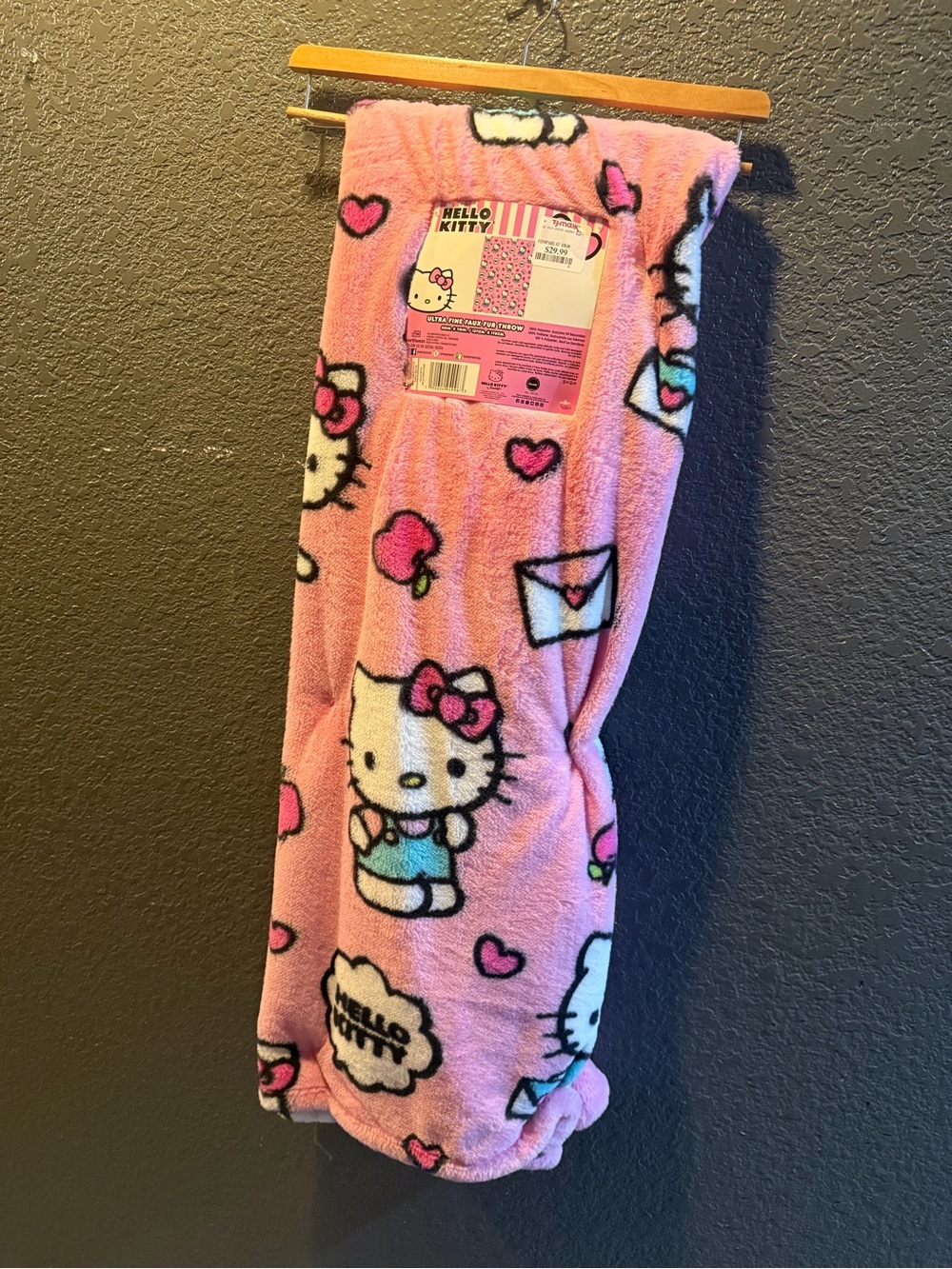 Hello Kitty Pink Faux Fur Plush Throw Blanket with Character Print